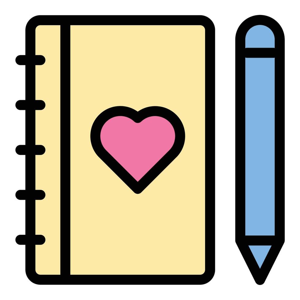 Love diary icon flat line style illustration representing personal romantic memories and feelings, suitable for couples, Valentines Day, and relationship content. vector