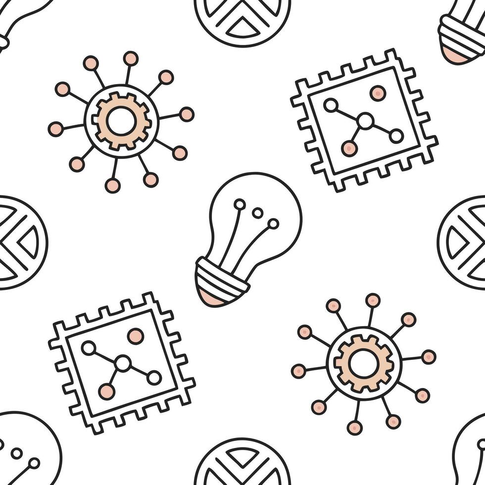 Flat Create seamless tile patterns with digital technology motifs like neon lights circuits and AI designs featuring isolated white for clean branding concept as Merge neon lights Clean Pro 6 vector