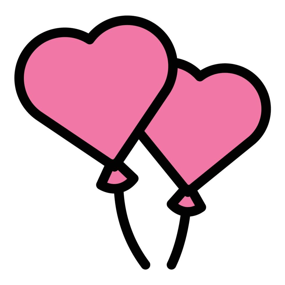 Love Balloons icon flat line style illustration representing celebration of love and affection, suitable for Valentines Day, weddings, and romantic events. vector