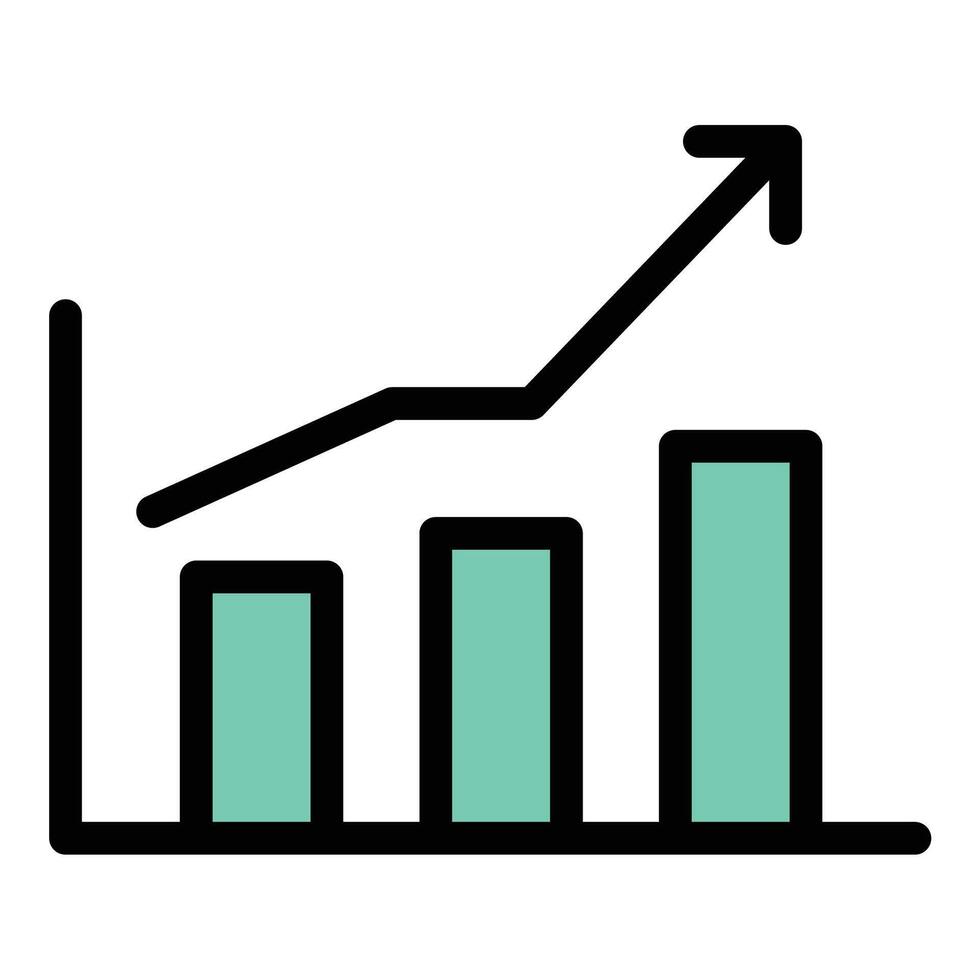 Graph icon flat line style illustration representing data visualization, statistical analysis, or performance tracking, suitable for business, finance, and research applications. vector
