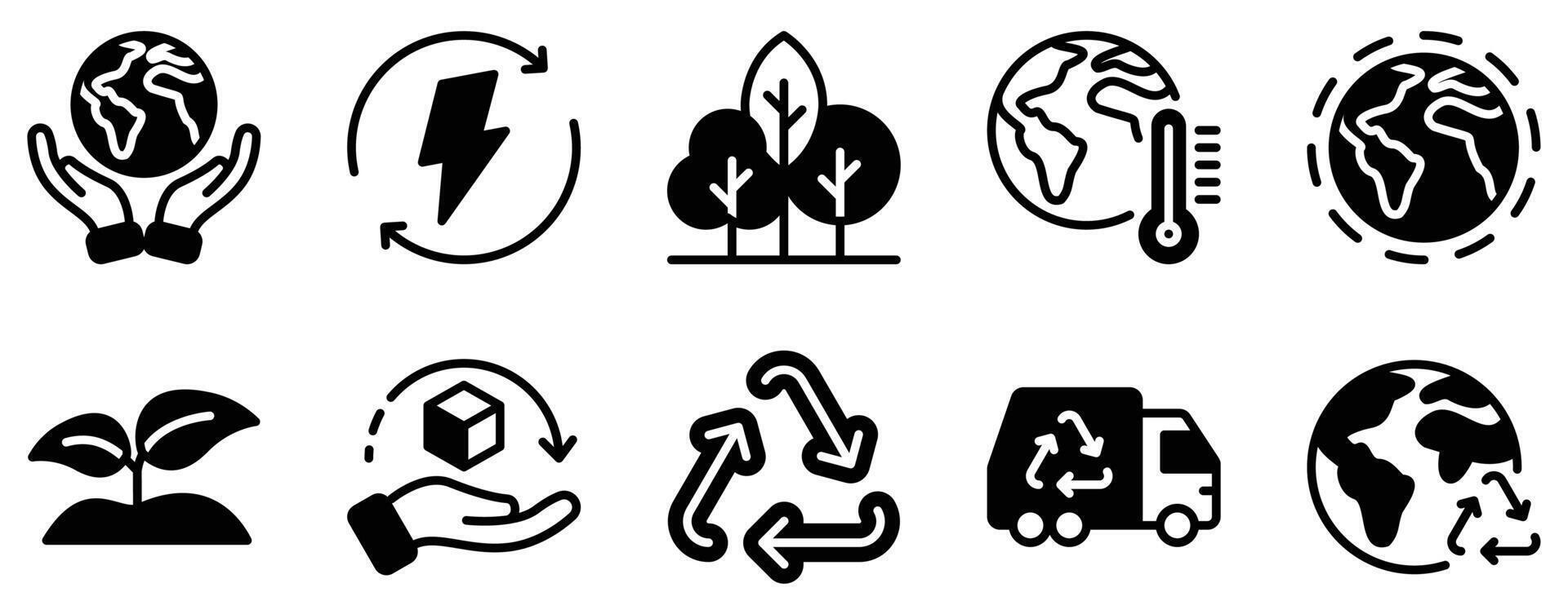 World Environment Day Icon Set Solid Style Collection representing environmental protection and sustainability suitable for eco campaigns educational programs and green initiatives vector