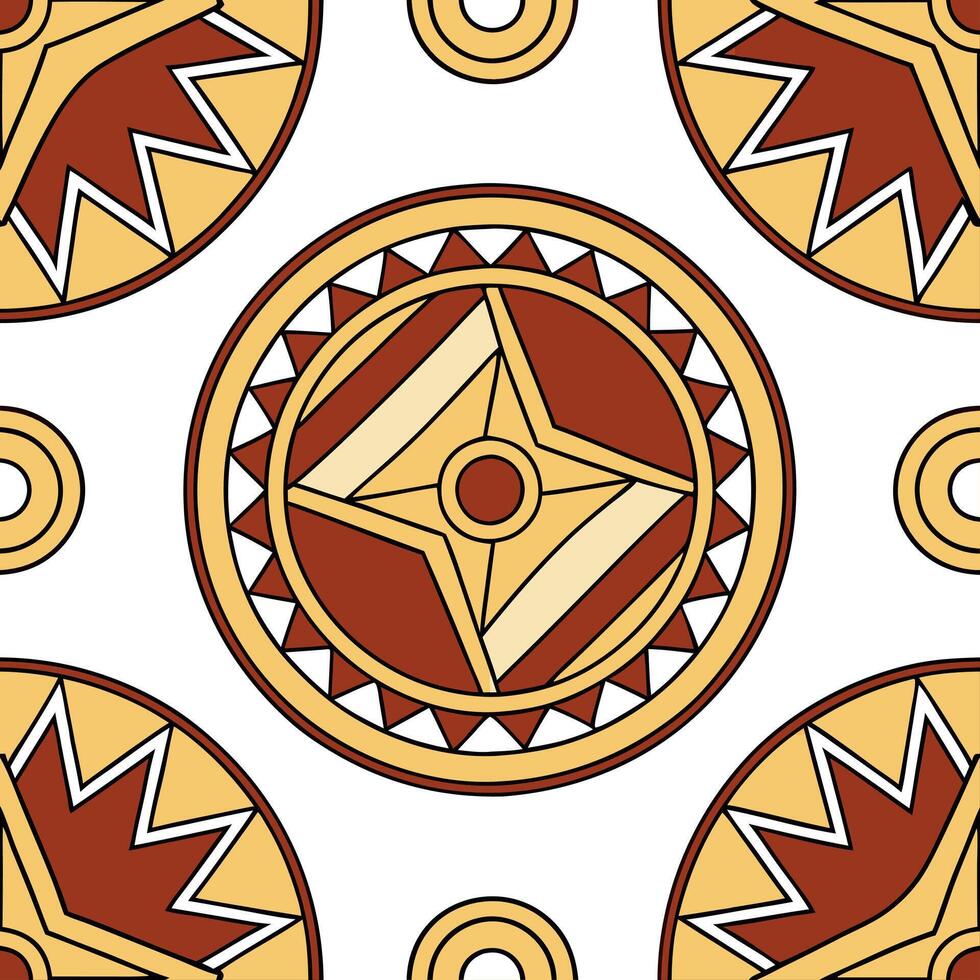 Flat Design seamless pattern inspired by African cultural motifs incorporating earthy tones and geometric elements concept as Create vibrant tiles reflecting African heritage thro Clean Pro vector