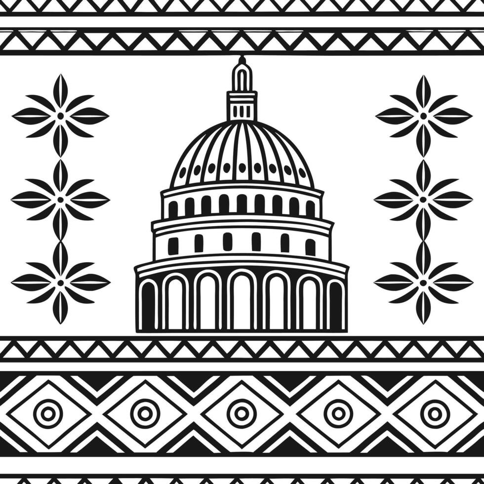 Flat Develop modern seamless ethnic border patterns with a combination of traditional cultural motifs and clean white isolation for digital designs concept as Merge cultural icons Clean Pro vector