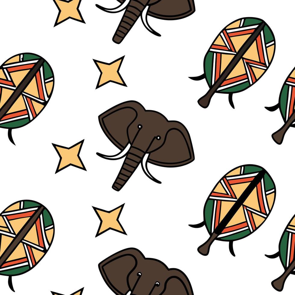 Flat Develop seamless patterns with African cultural elements using bright color accents and sharp geometric contrasts for digital products concept as African cultural elements are Clean Pro vector