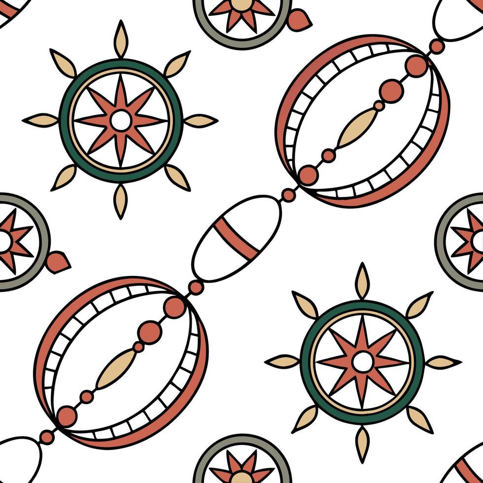 Flat Develop seamless tile pattern inspired by ethnic bags featuring intricate embroidery textures and bold cultural motifs concept as Focus on ethnic bag designs integrating deta Clean Pro 2 vector