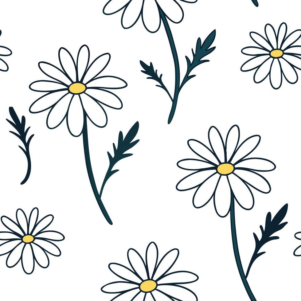 Flat Elegant daisy seamless tile pattern with white daisies on pure white background ideal for luxurious bathrooms concept as White daisies on pure white background create elegant Clean Pro vector