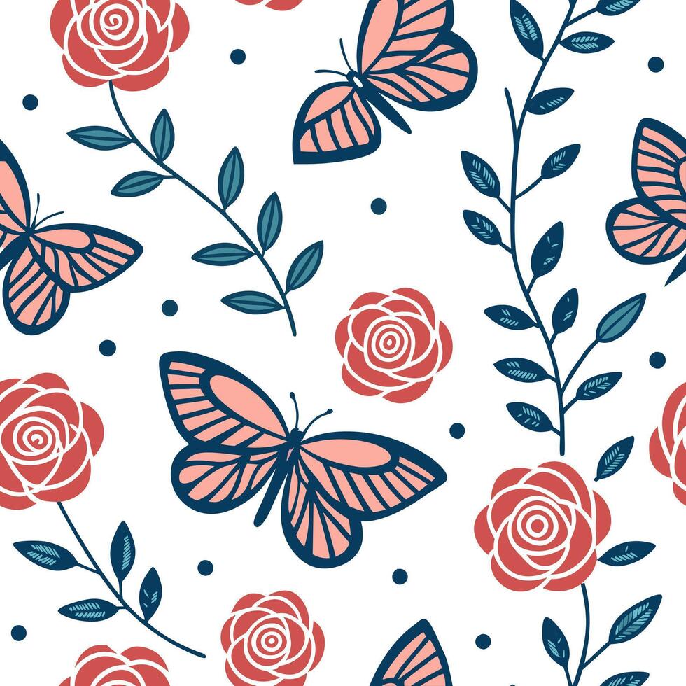 Flat Elegant Easter roses and butterflies seamless tile pattern with vibrant spring hues concept as Vibrant spring hues adorn elegant Easter roses and butterflies in seamless tile Clean Pro 2 vector