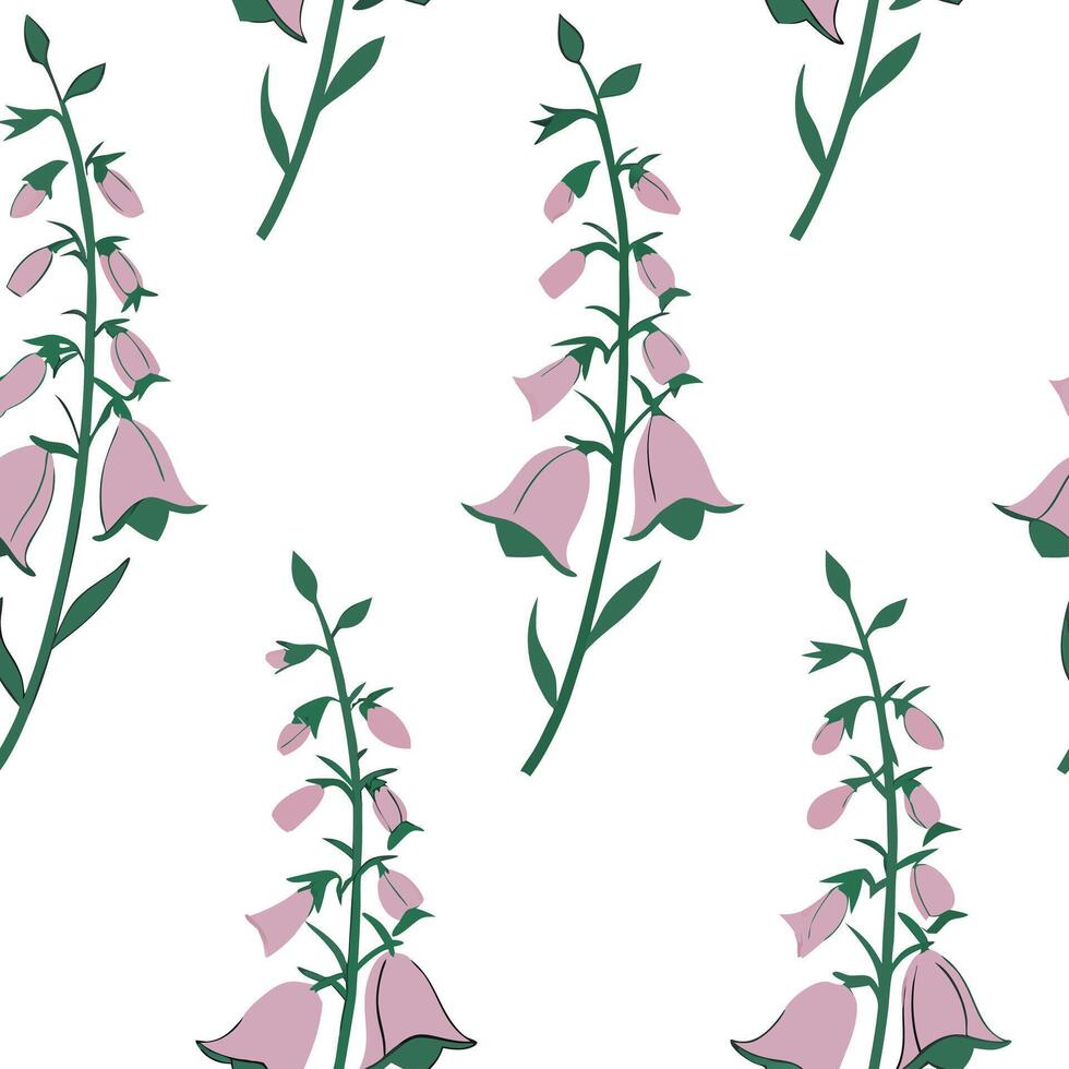 Flat Elegant foxglove blooms seamless tile pattern serene isolated white background ideal for classic home textiles wallpapers concept as Seamless tile pattern featuring elegant fo Clean Pro vector