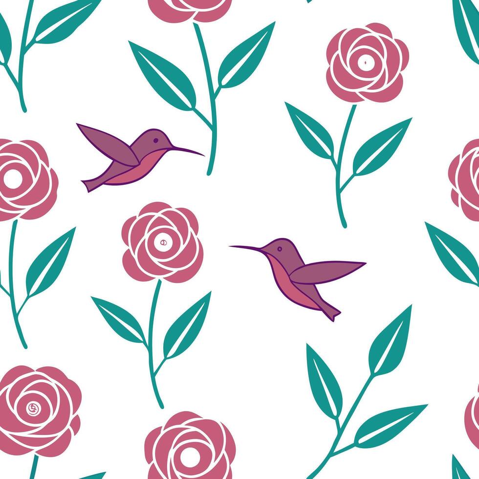 Flat Elegant Easter roses and hummingbirds seamless tile pattern with vibrant spring accents concept as Vibrant spring accents adorn elegant Easter roses and hummingbirds in seamle Clean Pro vector