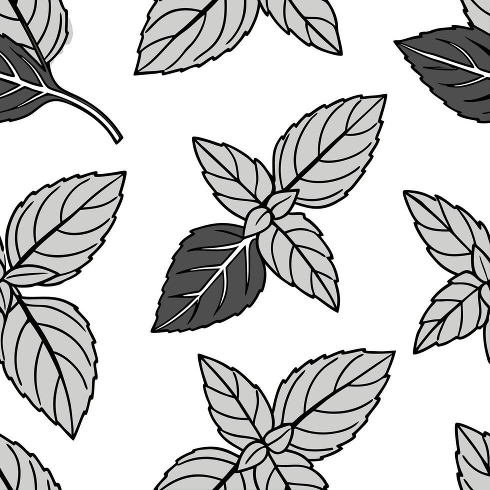 Flat Elegant herb seamless tile pattern with detailed basil leaves on a pure white background ideal for modern kitchens concept as Detailed basil leaves on pure white background cr Clean Pro vector