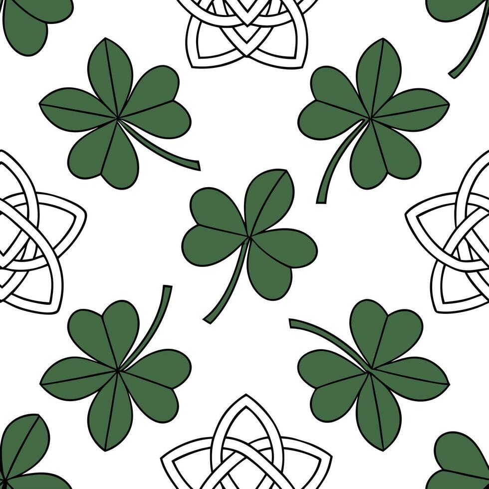 Flat Elegant Irish clovers and Celtic knots seamless tile pattern with rich green tones concept as Rich green tones highlight elegant Irish clovers intertwined with Celtic knots in Clean Pro vector