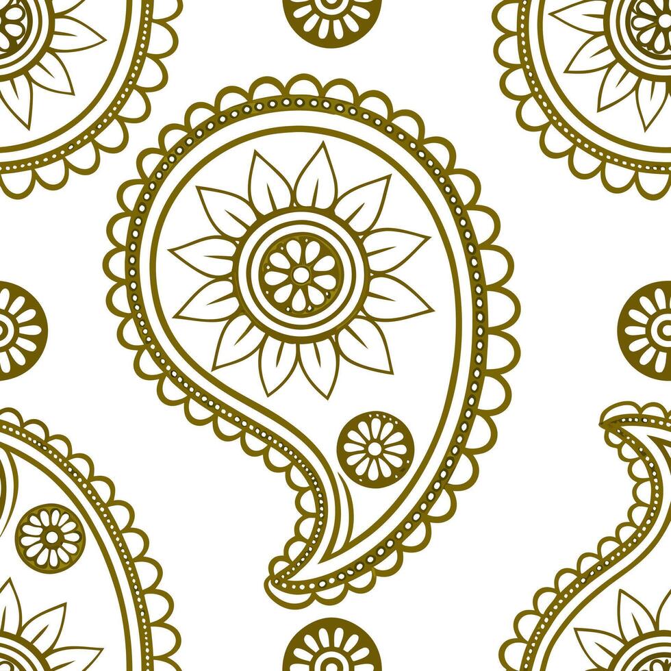 Flat Elegant Indian mandala and paisley seamless tile pattern with rich golden hues concept as Rich golden hues highlight elegant Indian mandala and paisley patterns in seamless ti Clean Pro vector