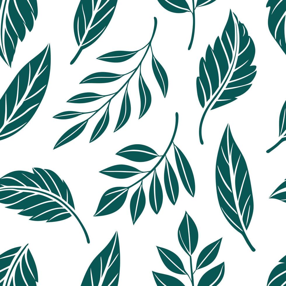 Flat Elegant leaf repeat seamless tile pattern featuring various leaf shapes on a clean white background ideal for modern interiors concept as Various leaf shapes on clean white ba Clean Pro vector