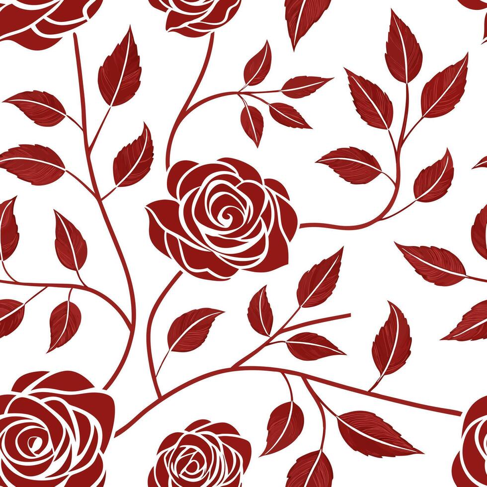 Flat Elegant rose seamless tile pattern with detailed red roses on a pure white background ideal for luxurious living rooms concept as Detailed red roses on pure white background c Clean Pro vector