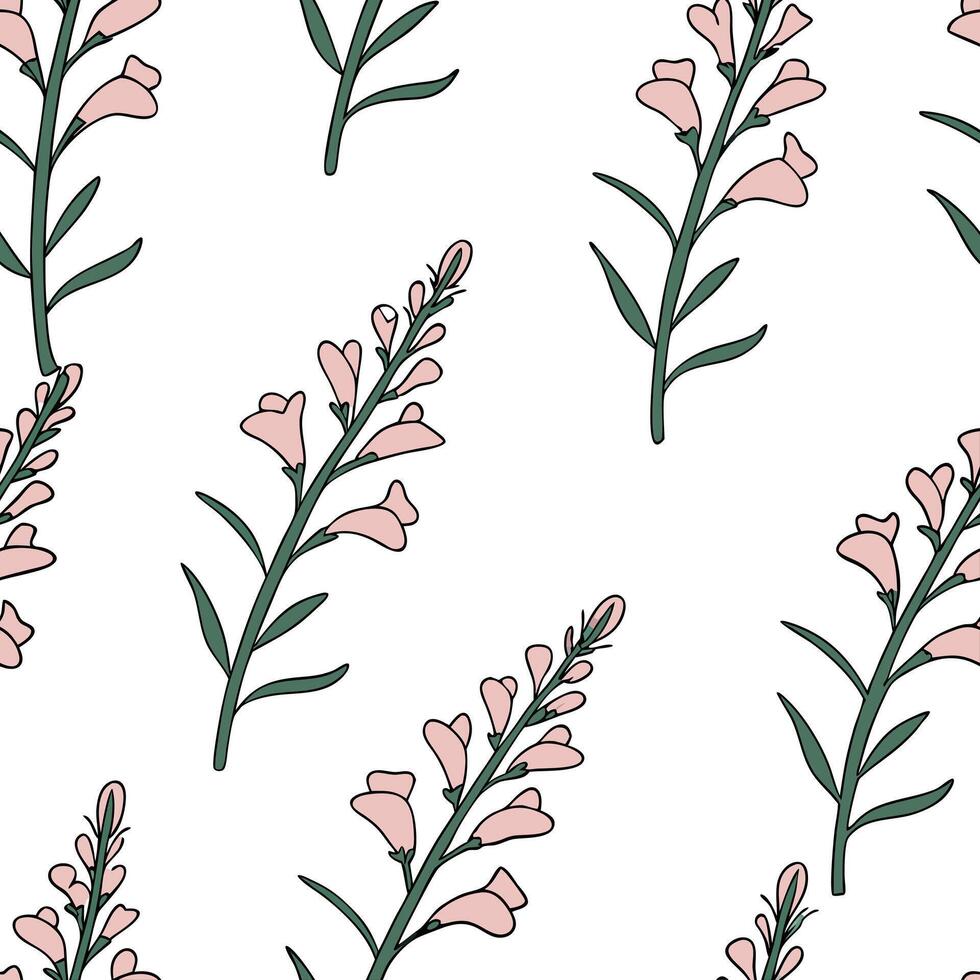 Flat Elegant snapdragon blossoms seamless tile pattern serene isolated white background ideal for classic home textiles wallpapers concept as Seamless tile pattern featuring elegan Clean Pro vector