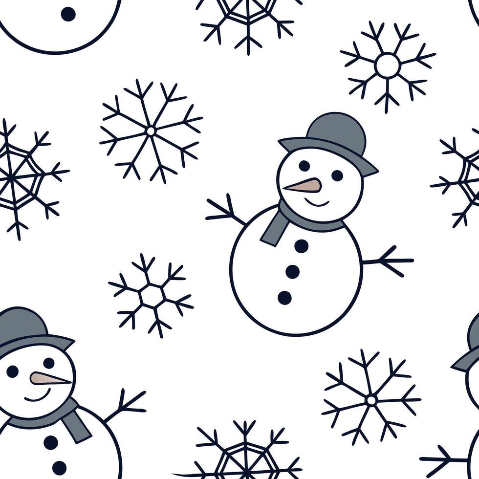 Flat Elegant snowflake and snowman seamless tile pattern with playful winter elements concept as Playful snowmen paired with elegant snowflakes create a seamless tile pattern with Clean Pro vector