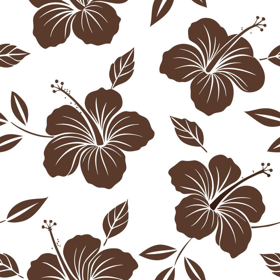 Flat Farmhouse hibiscus seamless tile pattern with vintage hibiscus and warm brown accents on white background ideal for cozy kitchens concept as Vintage hibiscus and warm brown ac Clean Pro vector