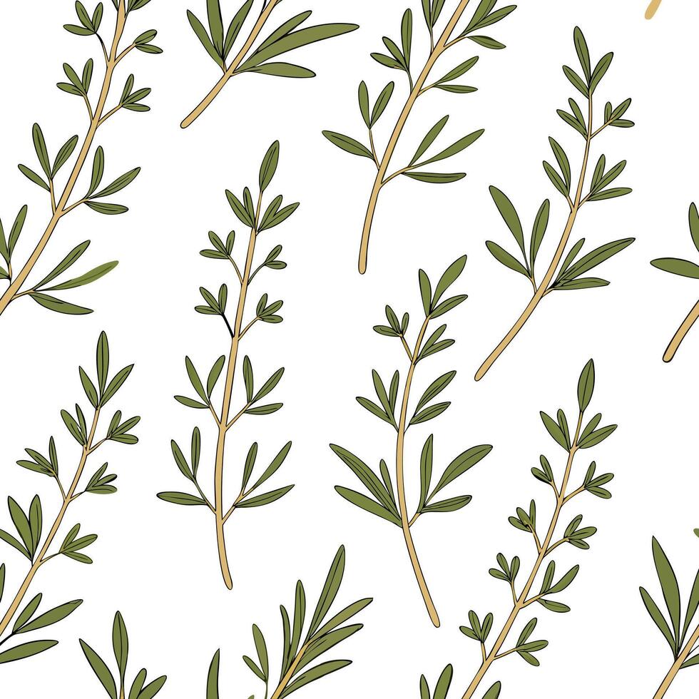 Flat Farmhouse herb seamless tile pattern with rustic thyme sprigs and natural beige tones ideal for country style kitchens concept as Rustic thyme sprigs and natural beige tones c Clean Pro vector