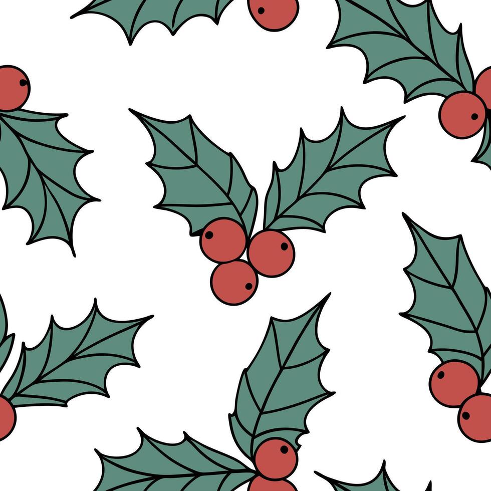 Flat Festive holly and berry seamless tile pattern with rich red and green tones concept as Rich red holly leaves and berries create a festive seamless tile pattern with vibrant wi Clean Pro vector