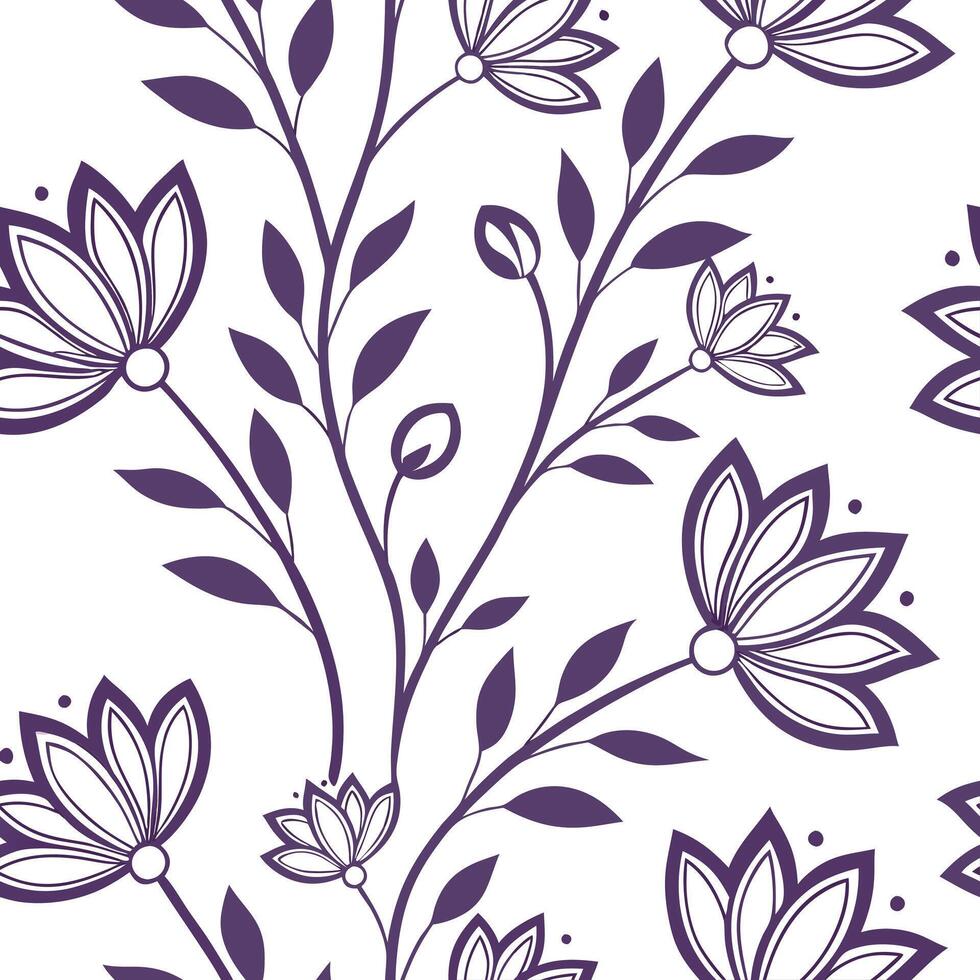 Flat Floral lilac damask seamless tile pattern intricate isolated white background perfect for elegant home textiles branding packaging concept as Intricate floral lilac damask sea Clean Pro vector