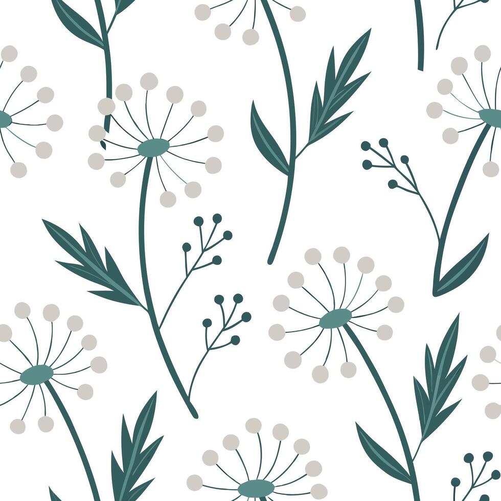 Flat Floral vintage embroidery seamless tile pattern botanical elements isolated white background perfect for garden themes concept as Creating seamless tile pattern with floral vi Clean Pro vector