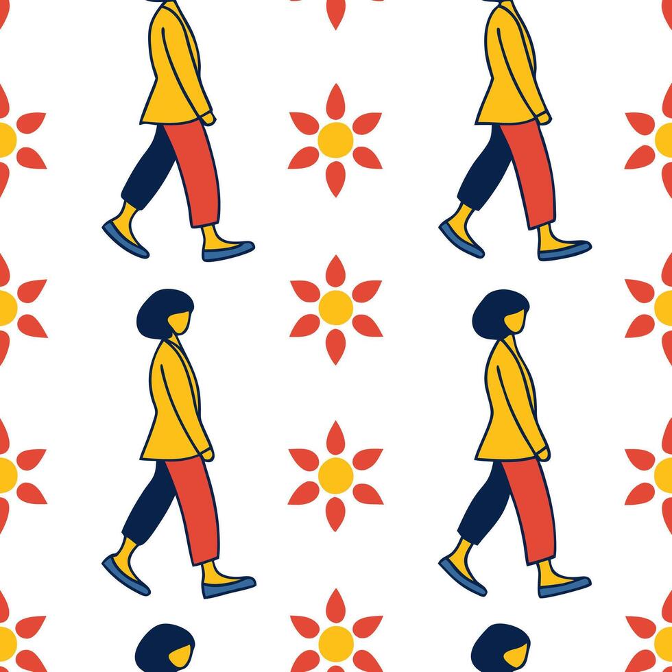 Flat Folk art seamless pattern with bright primary colors and bold shapes for a striking contemporary ethnic design concept as Striking folk art pattern with bright primary colors Clean Pro vector