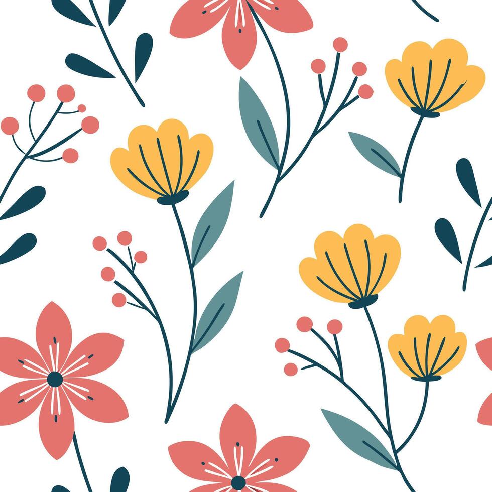 Flat Fresh spring blooms seamless tile pattern with vivid flower designs for vibrant spaces concept as Bold spring flower patterns in bright vivid colors designed in a seamless til Clean Pro vector