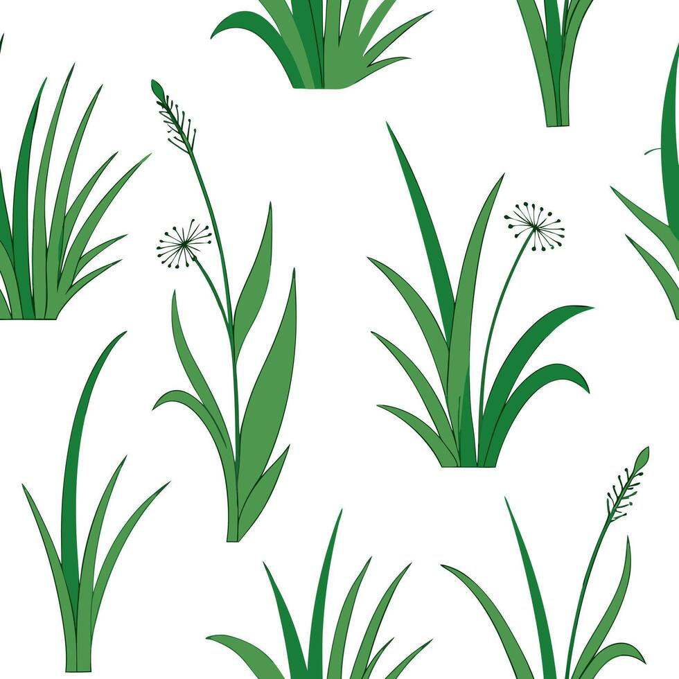 Flat Fresh spring grass seamless tile pattern with tender blades and vibrant green shades symbolizing renewal concept as Tender blades of fresh spring grass in vibrant green shades Clean Pro vector