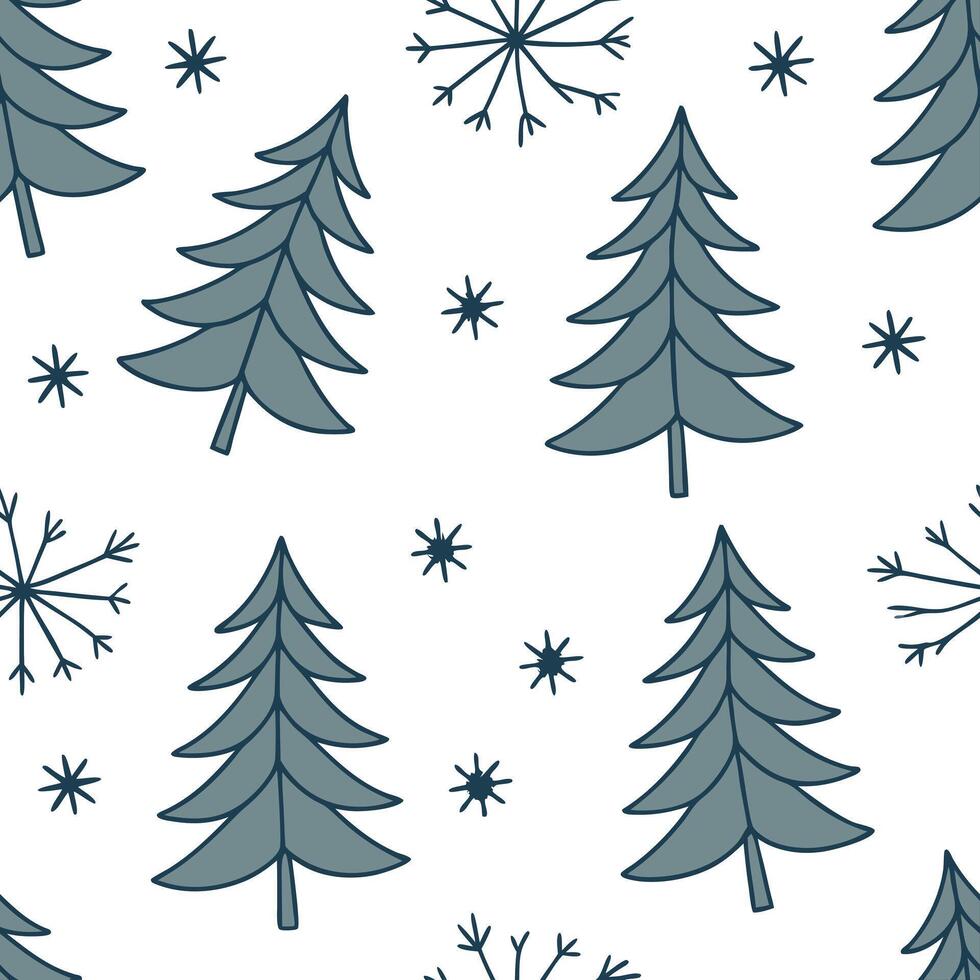 Flat Frosty evergreen and snowflake seamless tile pattern with cool winter tones concept as Cool winter tones highlight frosty evergreens and snowflakes in a seamless tile pattern Clean Pro vector