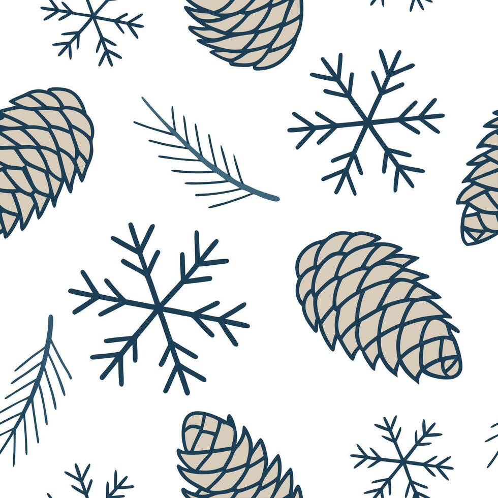 Flat Frosty snowdrift and pinecone seamless tile pattern with winter textures and cool tones concept as Snowdrifts and pinecones with winter textures create a frosty seamless tile Clean Pro vector