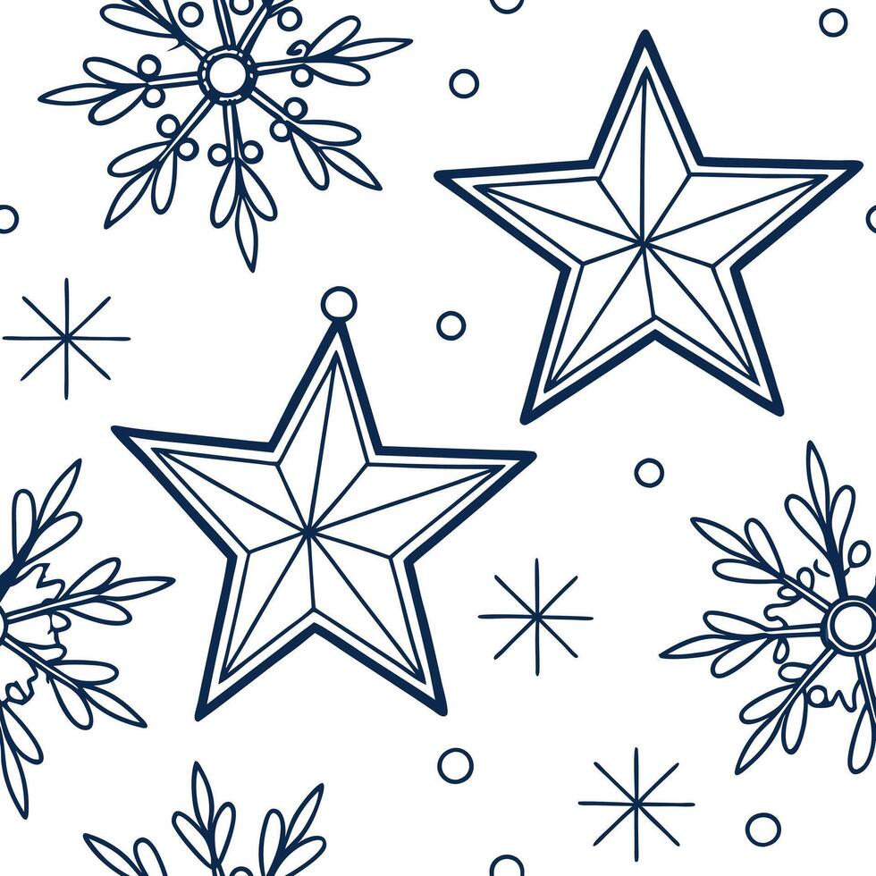 Flat Frosty snowflake and Christmas star seamless tile pattern with sparkling holiday accents concept as Sparkling Christmas stars paired with frosty snowflakes create a seamless t Clean Pro vector