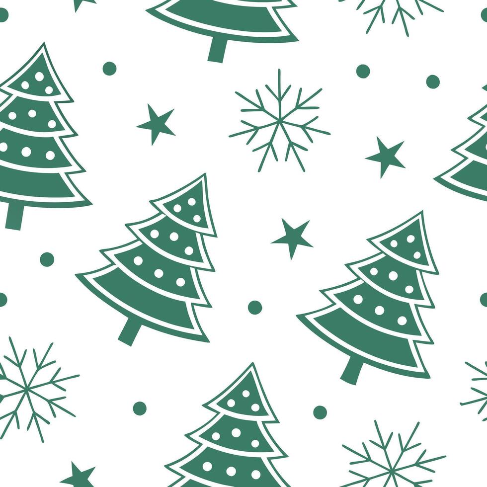 Flat Frosty snowflake and Christmas tree seamless tile pattern with festive green and white tones concept as Festive green and white Christmas trees paired with snowflakes create a Clean Pro vector