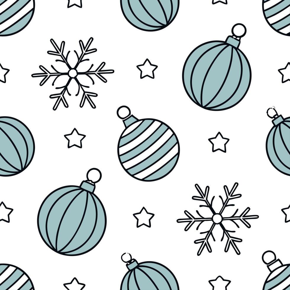 Flat Frosty snowflake and Christmas ornament seamless tile pattern with shimmering accents concept as Shimmering Christmas ornaments paired with frosty snowflakes create a seamless Clean Pro vector