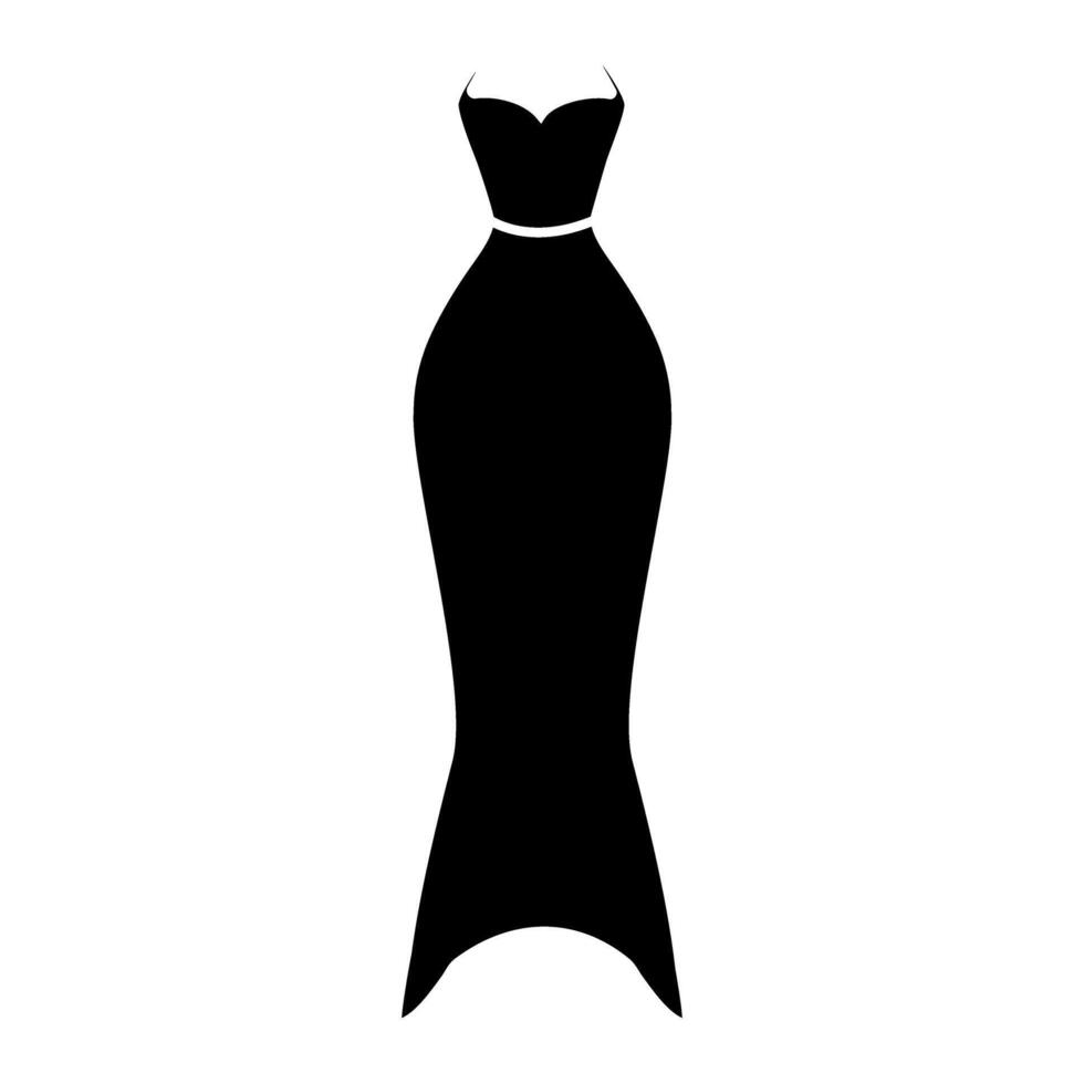 Wedding dress icon. Black silhouette on white background. illustration. vector