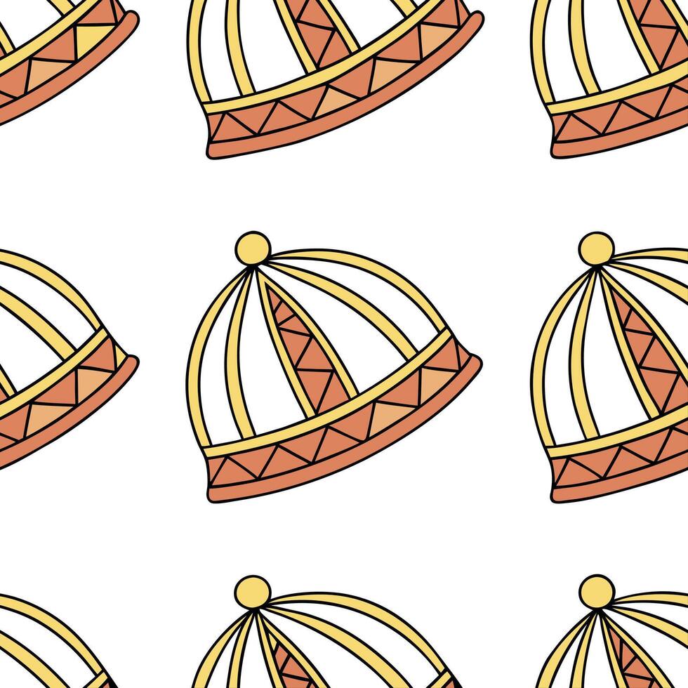 Flat Integrate ethnic hats and headwear into seamless tile patterns focusing on symbolic details and bright cultural accents concept as Create modern tile patterns using ethnic he Clean Pro vector