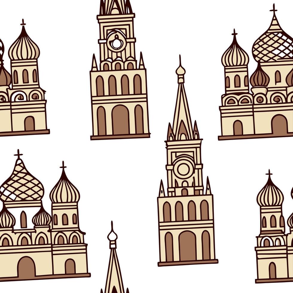 Flat Intricate folk art patterns and historic buildings seamless tile design with earthy tones concept as Earthy tones emphasize intricate folk art patterns and historic buildings Clean Pro vector