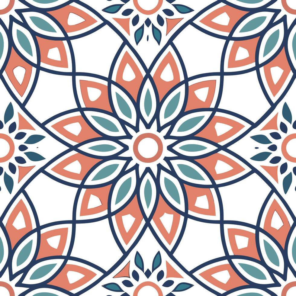 Flat Intricate Islamic geometric patterns and arabesques seamless tile pattern with vibrant colors concept as Vibrant colors highlight intricate Islamic geometric patterns intertwi Clean Pro vector