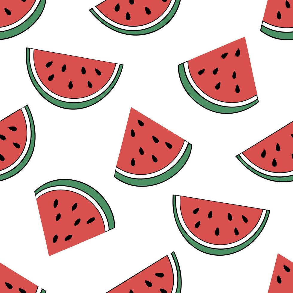 Flat Juicy watermelon seamless tile pattern with vibrant red and green hues for a refreshing summer look concept as Watermelon slices with bright red flesh and green rind create a Clean Pro vector