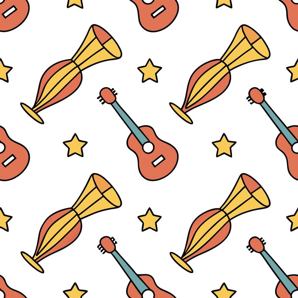 Flat Local festivals and traditional instruments seamless tile pattern with vibrant colors and dynamic shapes concept as Vibrant colors and dynamic shapes highlight local festivals Clean Pro 2 vector