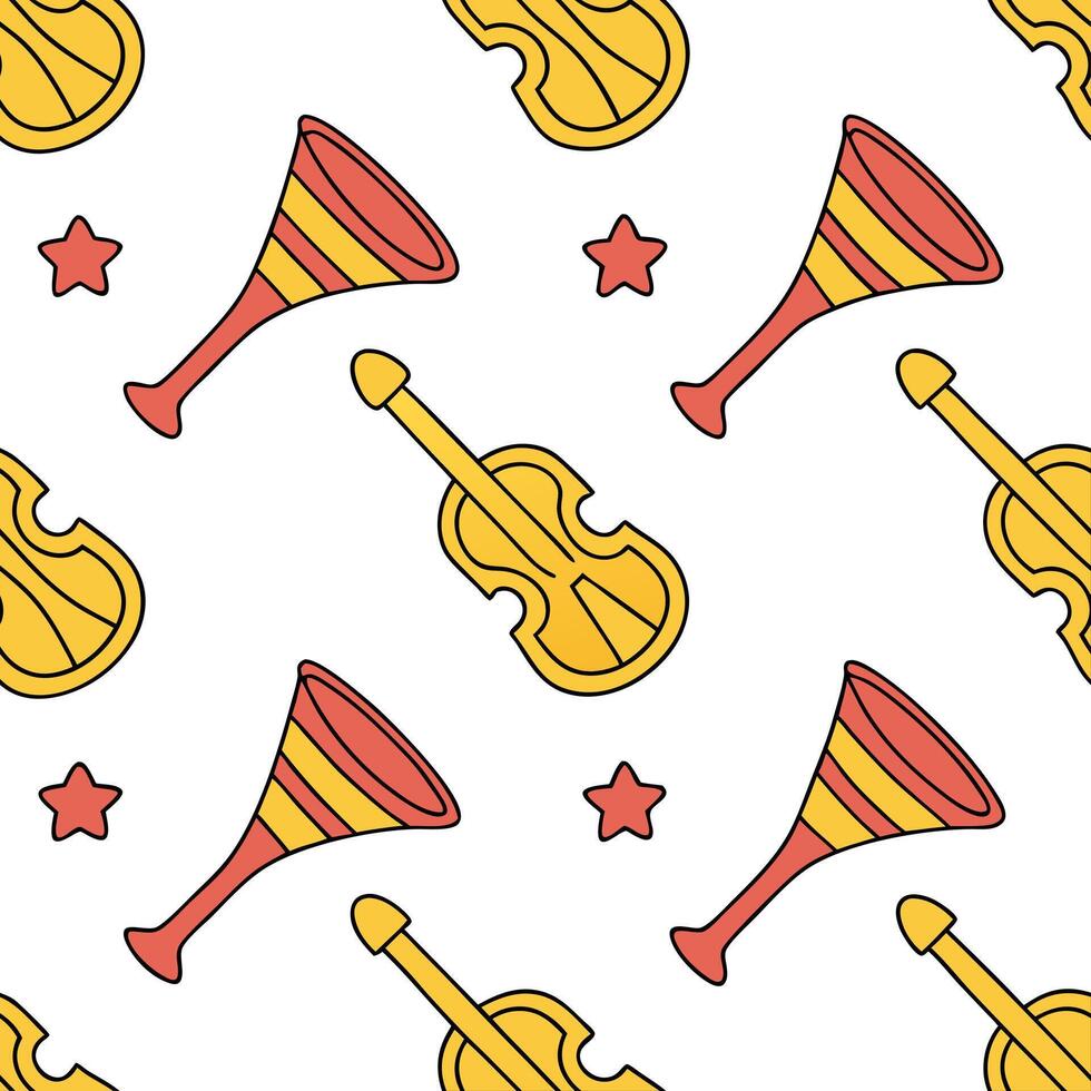 Flat Local festivals and traditional music instruments seamless tile pattern with vibrant colors and dynamic shapes concept as Vibrant colors and dynamic shapes highlight local fes Clean Pro 2 vector