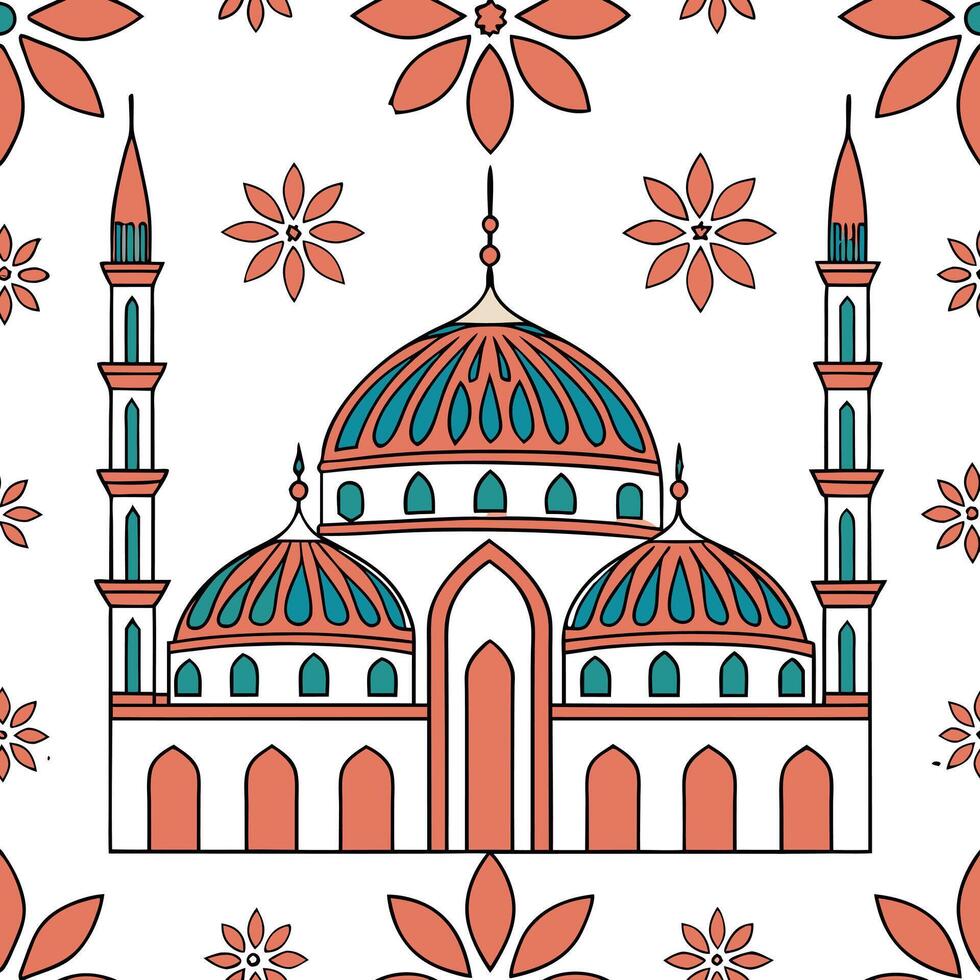 Flat Middle Eastern arabesque and mosaic patterns seamless tile pattern with vibrant colors concept as Vibrant colors highlight Middle Eastern arabesque and mosaic patterns in seam Clean Pro vector