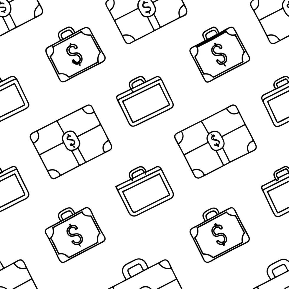 Flat Minimal briefcases stacks of bills and dollar signs arranged in a seamless tile pattern on a white background to symbolize financial success and currency exchange concept as Clean Pro vector