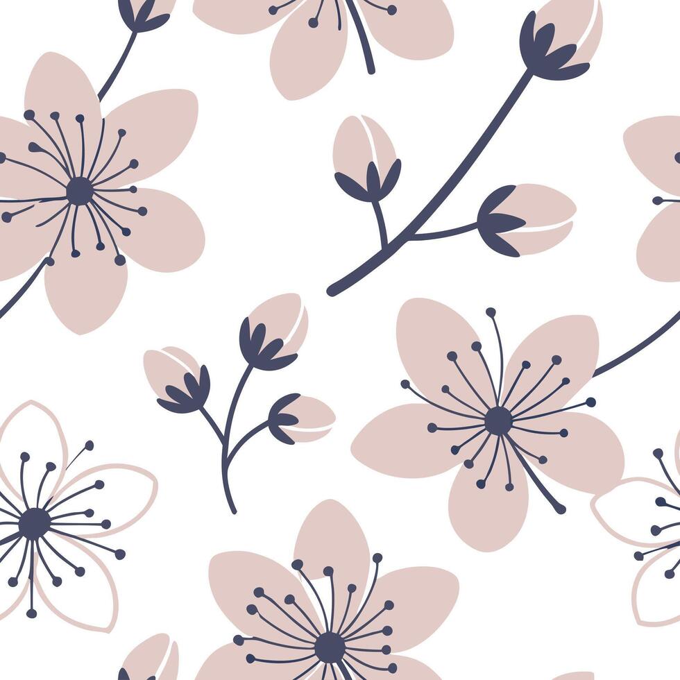 Flat Minimalist cherry blossom seamless tile pattern with simple white blossoms and soft grey accents ideal for modern kitchens concept as Simple white cherry blossoms and soft gre Clean Pro 2 vector