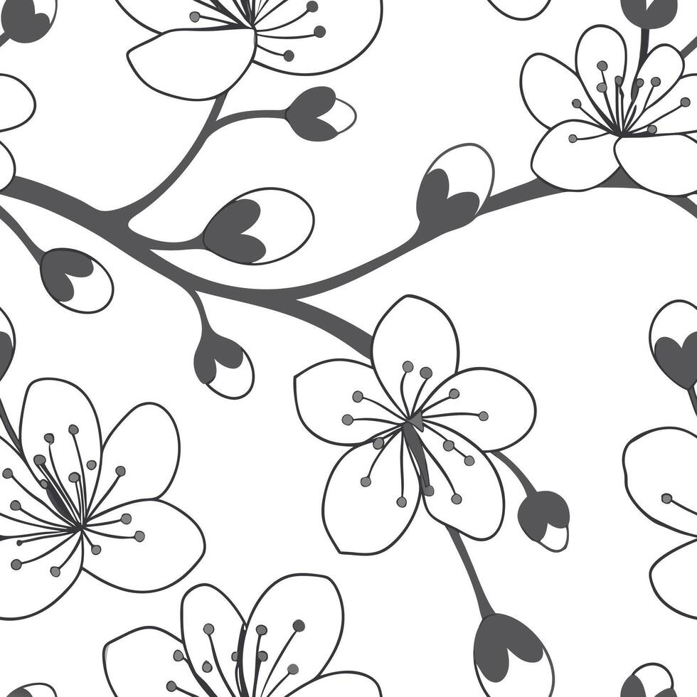Flat Minimalist cherry blossom seamless tile pattern with simple white blossoms and soft grey accents ideal for modern kitchens concept as Simple white cherry blossoms and soft gre Clean Pro vector