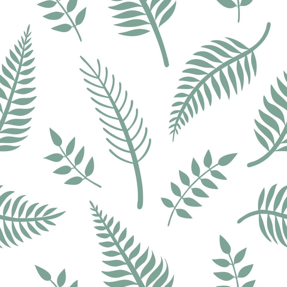 Flat Minimalist fern seamless tile pattern with simple fern silhouettes on a white background perfect for modern bathrooms concept as Simple fern silhouettes on white background cr Clean Pro 3 vector