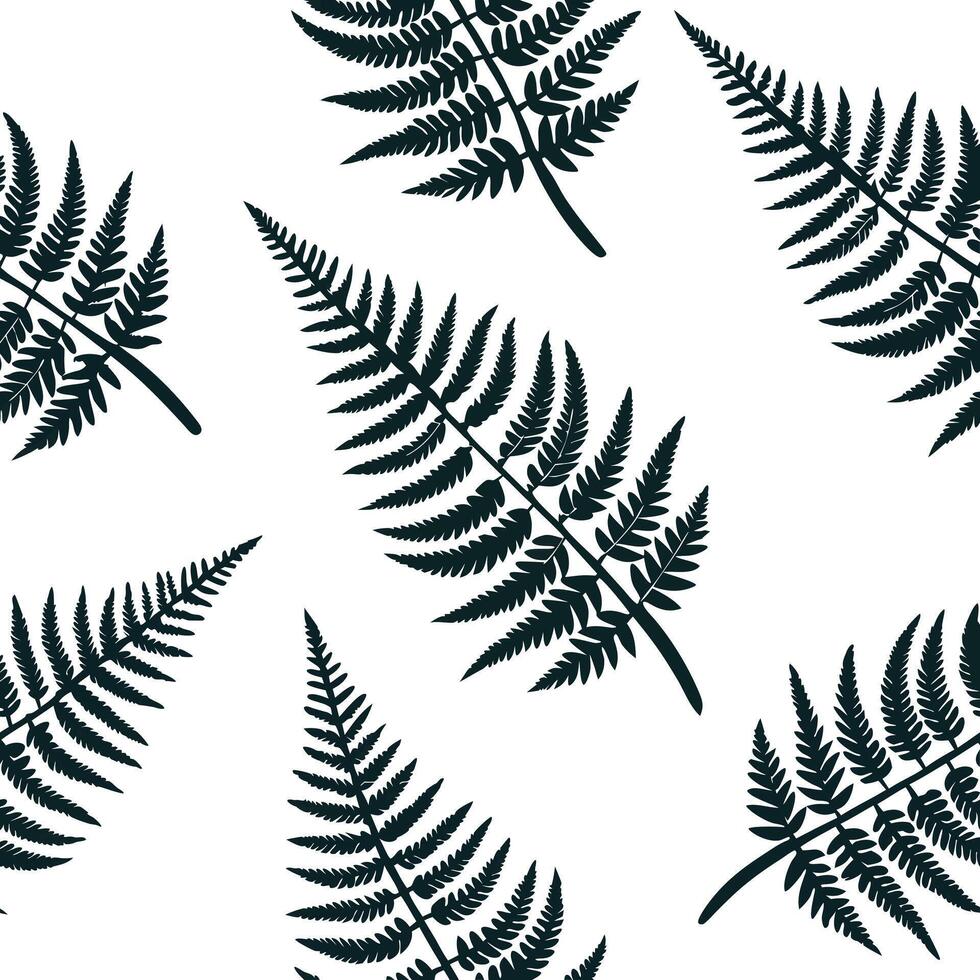 Flat Minimalist fern seamless tile pattern with simple fern silhouettes on a white background perfect for modern bathrooms concept as Simple fern silhouettes on white background cr Clean Pro 6 vector