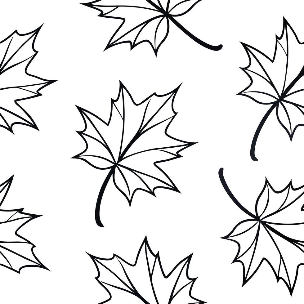 Flat Minimalist monochrome maple leaves seamless pattern with simple lines on white background concept as Simple line monochrome maple leaves creating a minimalist seamless pattern Clean Pro vector