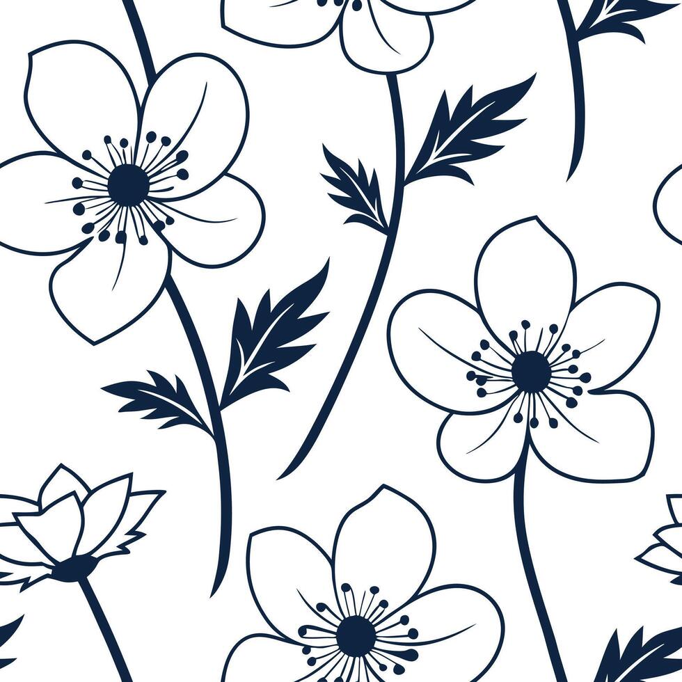 Flat Modern geometric Anemone seamless pattern with abstract shapes and white balance on white concept as Abstract geometric Anemone flowers with modern shapes forming unique seaml Clean Pro vector