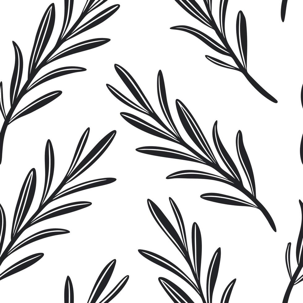 Flat Modern herb seamless tile pattern with sleek rosemary branches and monochrome palette ideal for contemporary kitchens concept as Sleek rosemary branches and monochrome palette Clean Pro vector