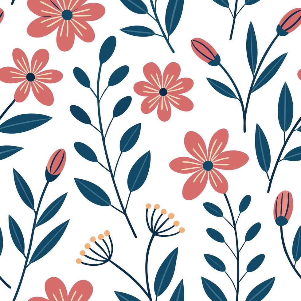 Flat Modern spring floral seamless pattern with bold colors and dynamic shapes for contemporary designs concept as Bold spring floral pattern featuring dynamic shapes and vibrant c Clean Pro vector